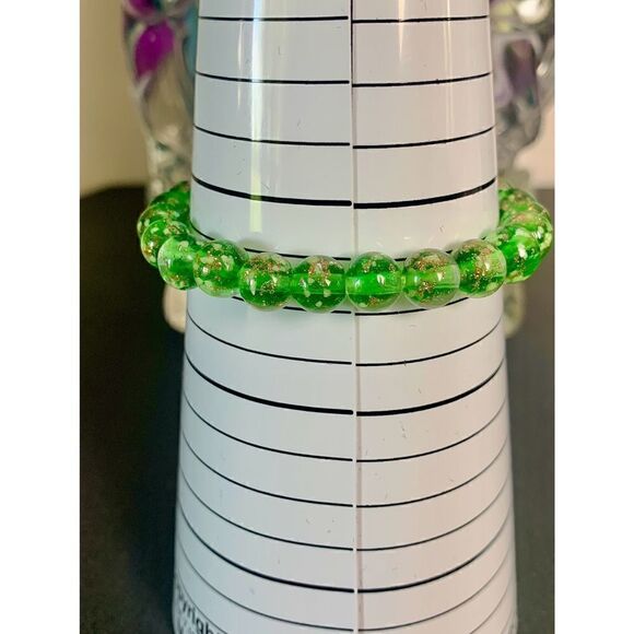 Vintage Green and Blue Bead and Crystal Bracelets in Silver tone, Unmarked - Picture 3 of 5